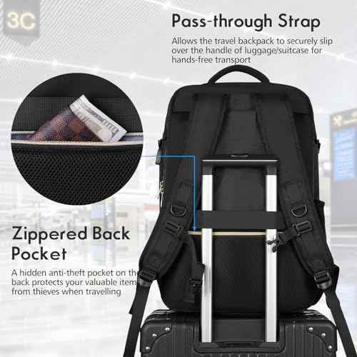 MOMUVO Carry On Backpack for Women,Flight Approved Large Travel Laptop Backpack Water Resistant Luggage Travel Bag for Weekender Business, Black-1