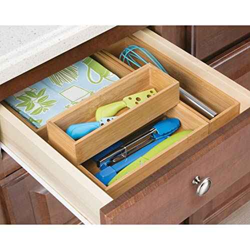 mDesign Wooden Bamboo Office Drawer Organizer Box Tray, Stackable Storage for Drawers, Cabinets, Shelves, Cubby, or Desktop, Hold Pens, Pencils, Supplies, Echo Collection, 6 Pack, Natural Wood Finish