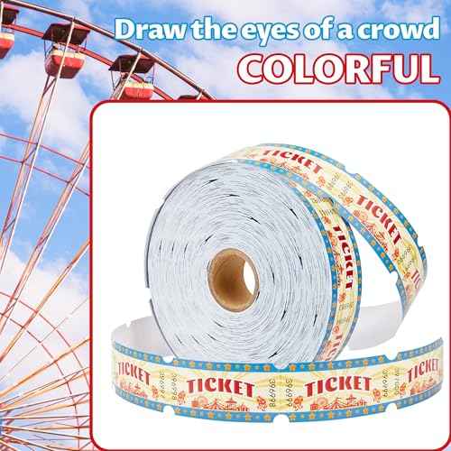 Carnival Tickets Single Roll Raffle Tickets for Events, Classroom or School Carnivals, Family Games, Door Prizes (1000 Pcs)