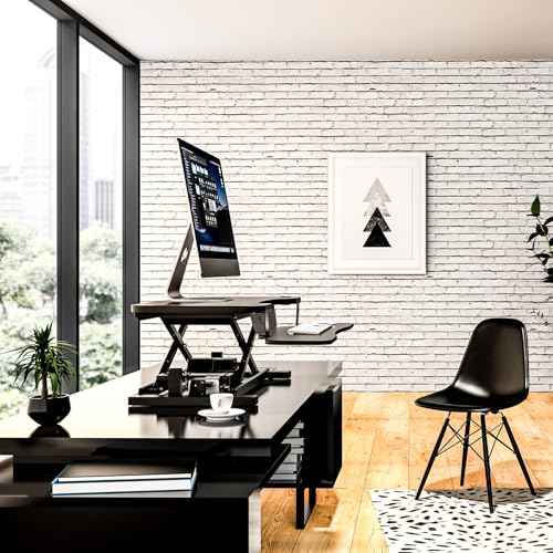 VERSADESK PowerPro¢â 36 Inch Electric Standing Desk Converter, Height Adjustable Sit to Stand Up Desk Riser, Laptop and Dual Monitor Desktop Workstation with Wide Keyboard Tray and USB Port, Black