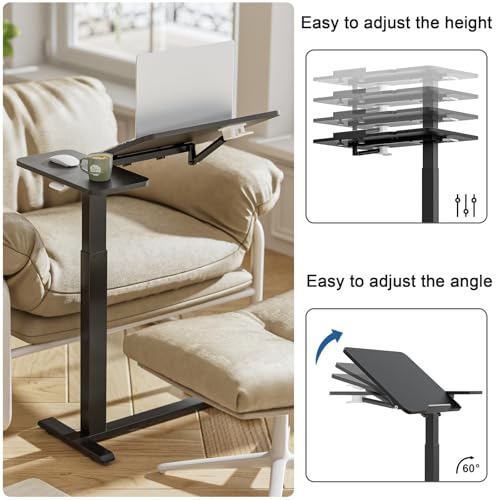 Ywin Black 27.6 x 15.8 Overbed Table with Hidden Wheels, Pneumatic Lift, Flip-Top Desk