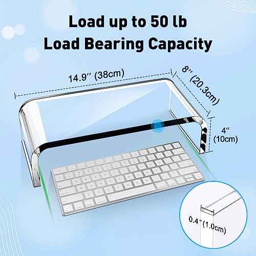 AboveTEK Acrylic Monitor Stand ? Clear Monitor Riser & Computer Desk Stand, Premium Acrylic Laptop Stand for Home Office, PC TV Stand with Keyboard Storage Heavy Duty Desk Riser