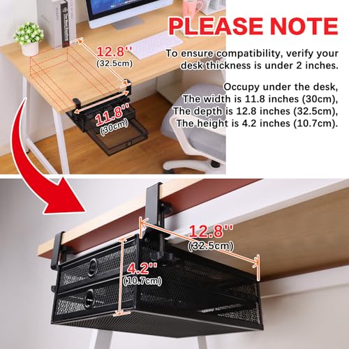 ROSYLINE Black 2-Tier Under Desk & Desktop Drawer Organizer - Large Capacity