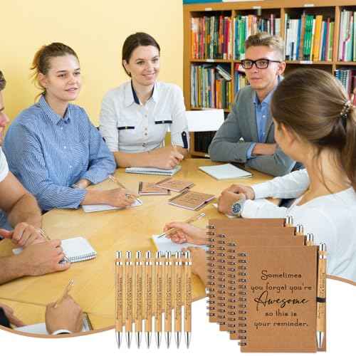 Honoson 30 Sets Spiral Notebooks Sets Employee Thank You Gifts Inspirational Journals with Retractable Bamboo Pens Bulk Encouragement Notepad for School Teacher, Awesome Sign