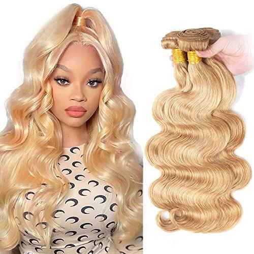 18 20 22 Inch P27/613 Highlight Blonde Bundles Human Hair Body Wave Bundles Honey Blonde Body Wave Bundle Unprocessed Brazilian Virgin Weave Hair 3 Bundle 50 Gram Per Bundle