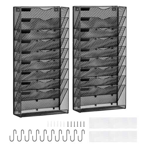 VEVOR Hanging Wall Files Organizer, 2 Pack 10-Tier Vertical Wall File Holder, Metal Wall Mounted Magazine Mail Paper Document Storage Folder for Office Home & School