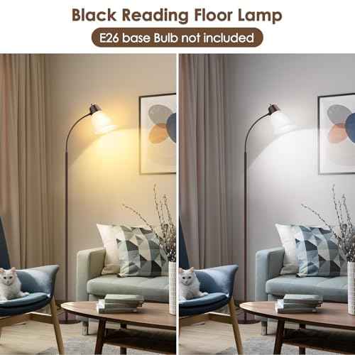 Floor Lamp for Living Room, Adjustable Gooseneck Standing Lamp with White Plastic Shade, Brown Reading Floor Lamps for Dorm, Bulb not Included