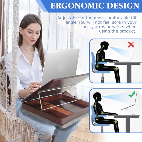 Wood Easel Lap Desk with Storage Schoolhouse Lap Desk with with Detachable Cushion Lap Tray with Cushion Laptop Table for Sofa Serving Tray Adjustable Laptop Stand for Bed for Home Office Schoolhouse
