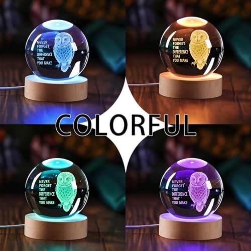 YouerCrystal Owl Gift with Inspirational Quote – 3D Engraved Night Light for Women Men, Thank You Gift