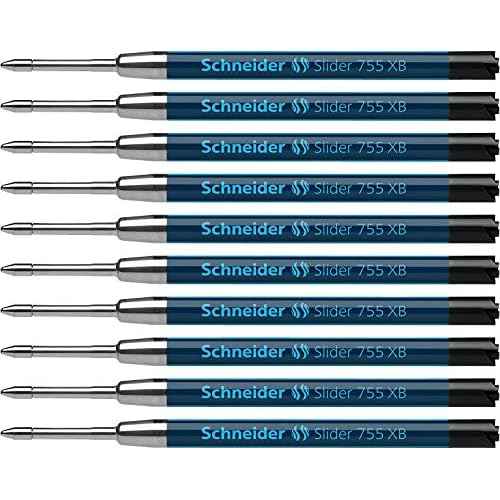 Schneider Slider 755 XB (Extra Broad) Ballpoint Pen Refill, 1.4 mm, ISO Format G2, Black Ink, Box of 10 Refills (175501)