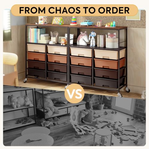 APEXCHASER Rolling Storage Cart with 8 Drawers, Brown Wooden Top