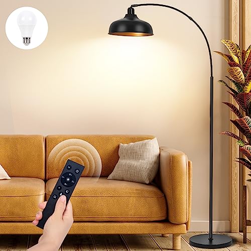 Arch Floor Lamps with Remote - Dimmable Floor Lamp 70¡±, Black Tall Lamp with 360¡Æ Adjustable Hanging Metal Shade, Arc Lamps Floor Standing with 9W Bulb, Over Couch Lamps for Living Room, Foot Switch