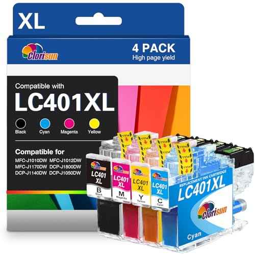 Clorisun LC401XL Ink Cartridges Compatible for Brother Printer Replacement for Brother MFC-J1010DW Ink Cartridges LC401 MFC-J1010DW J1170DW J1012DW DCP-J1800DW J1140DW (Black Cyan Magenta Yellow, 4PK)