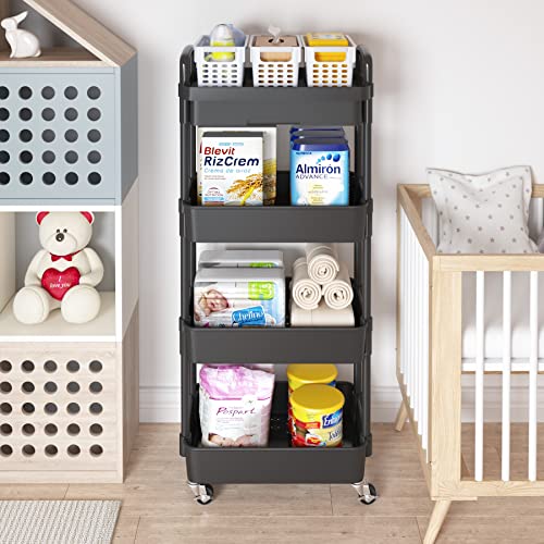 Calmootey Black 4-Tier Utility Cart with Drawer & Wheels - Home & Office Storage