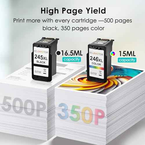 Eco-Friendly Ink Cartridge Replacement for Canon 245XL 246XL Black and Color Combo 2 Pack 245 246 PG-245 CL-246 XL for PIXMA TR4520 TR4522 TR4500 TS3320 MX492 MG2522 MG2920 MG3029 Printer