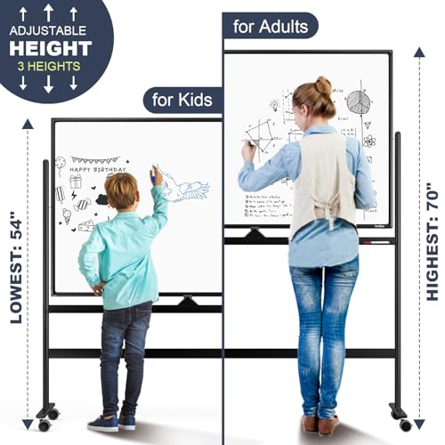 Tankee 48x32 Black Rolling Whiteboard - Large Magnetic Dry Erase Board on Wheels