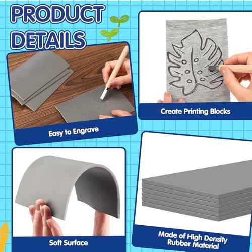 MotiMind 18 Pcs Linoleum Blocks 6 x 8 Inch for Printmaking Rubber Carving Block Soft Gray Linocut Block for DIY Crafting Projects Scrapbook Painting Stamp Maker