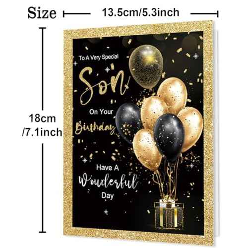 Son Birthday Card for Special Boy - Heartfelt Birthday Greeting from Mom and Dad - Have A Wonderful Day Message with Premium Envelope - 7.1x5.3 Inch Elegant Design