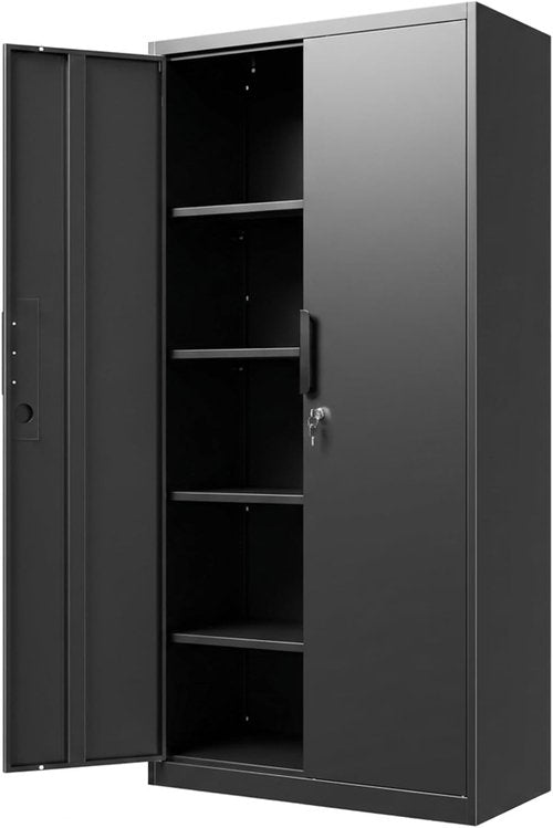 Metal Garage Storage Cabinet - 71" Tall Heavy-Duty Steel Locker with 4 Adjustable Shelves | Black, 31.5"W x 16.5"D