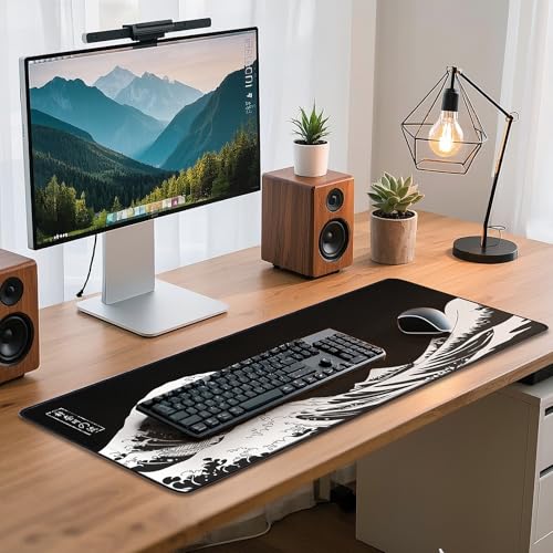 Yuhijoy Black Wave Large Gaming Mouse Pad 31.5 x 11.8 inch Desk Mat for Gaming and Office