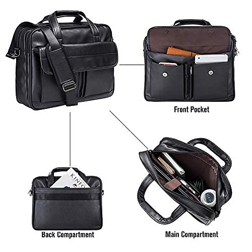 Seyfocnia Men’s Leather Business Briefcase Messenger Bag 17.3" Laptop Black