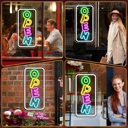 inShareplus 16.2"x 9.1" Super Bright Open Sign, Adjustable Neon Open Sign, Signs for Business Window, Powered by USB with ON/OFF, for Stores, Restaurant Bar Hotel Wall (Vertical)