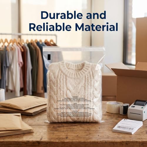 12 x 15 Inch Self Seal Clear Poly Bags 500 Count with Suffocation Warning - Bulk Shipping & Packaging Bags
