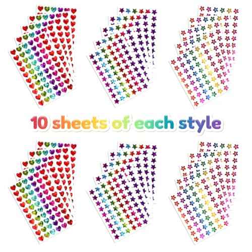 1,620 Holographic Stickers for Kids' Rewards:Shiny Small Stars, Flowers, and Hearts (0.6") for School, Classroom, Student, and Teacher Supplies, Behavior Reward Charts,DIY