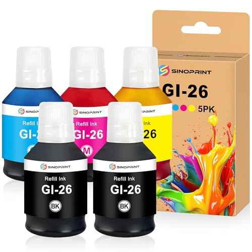 GI-26 GI26 Ink Bottles Replacement for Canon 26 GI26 GI-26 Ink Refill Bottles Compatible with Canon MAXIFY GX7021 GX6021 GX7020 GX6020 GX5020 GX4020 GX3020 Printer (5 Packs-2KCMY)