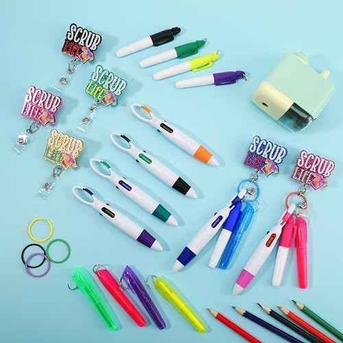 72 PCS Funny Badge Reel with Pen Set Healthcare CNA RN LPN Nurse Badge Accessories for Work Including Retractable Badge Reel, Mini Highlighter, Permanent Marker, Ballpoint Pen