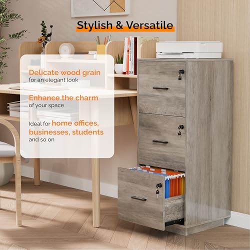 VINGLI 3 Drawer Lockable File Cabinet for Office & Home Storage
