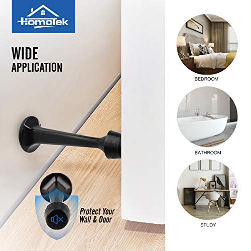 HOMOTEK 8 Pack Heavy Duty Zinc Door Stops with Rubber Tips - Black