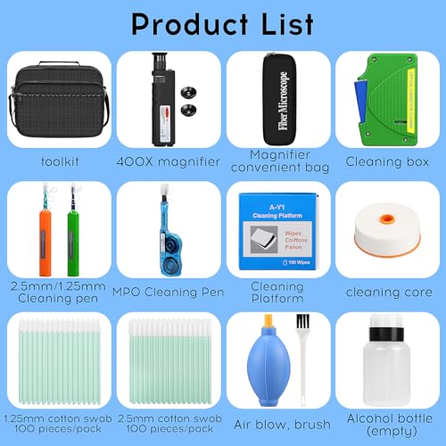 BAOSHLA 14-in-1 Fiber Optic Cleaning Kit with Microscope & Connector Tools