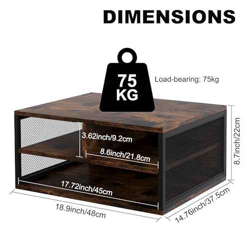 Desktop Printer Stand with Storage, Paper Organzier Shelf Printer Table Desk for Home Office, Antique Brown