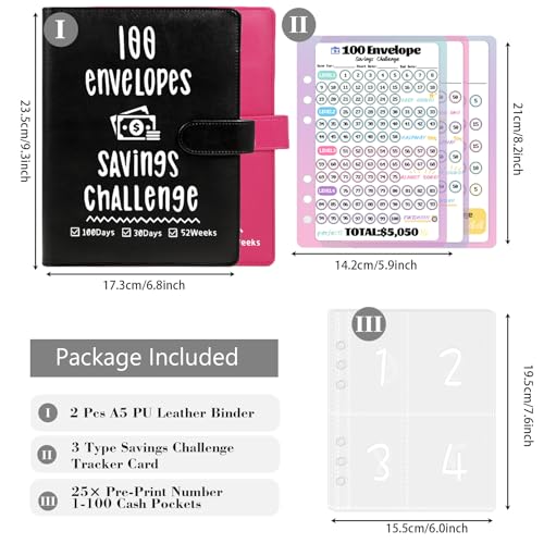 VAZOCA Black & Red 2 Pack Money Saving Challenge Envelopes & A5 Binder