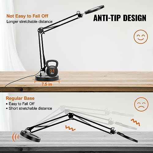 VEVOR 5X Magnifying Glass with Light and Stand, ¡¼Upgraded¡½ 5 Color Modes Stepless Dimmable, 4.3" Glass Lens Magnifier Desk lamp, 2-in-1 Magnifying Light and Stand for Crafts, Reading, Close Work