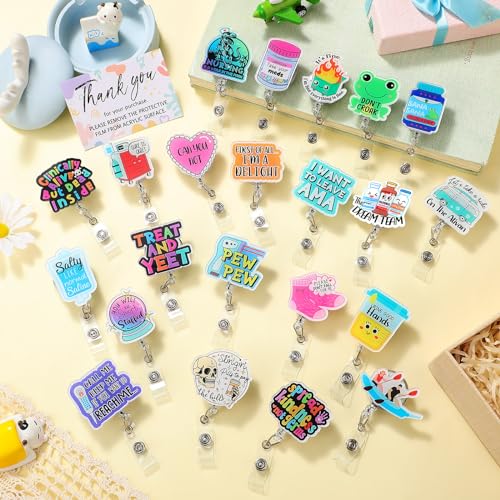 24 Pcs Funny Badge Reel Nurse Cute Retractable Name ID Clip Badge Holder for Doctor Student Medical Assistant Coworker Work Accessories Bulk Gifts(Medical Style)