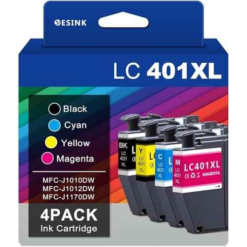 LC401 High-Yield Ink Cartridge, 401XL Compatible for Brother LC401 Ink, Work with MFC-J1010DW MFC-J1012DW MFC-J1170DW Printer (1 Black, 1 Cyan, 1 Magenta.1 Yellow 4 Pack)