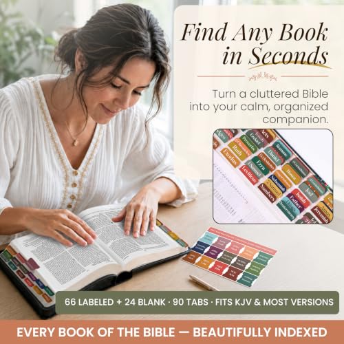 90 Christian Bible Tabs Boho Version with Blank & Pre-Labeled Tabs - Waterproof & Durable, Large Print for Bible Study & Devotion