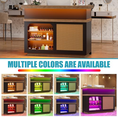 SDMY D-Black Reception Desk with LED Lights, Lockable Drawers & 63.6in Front Table