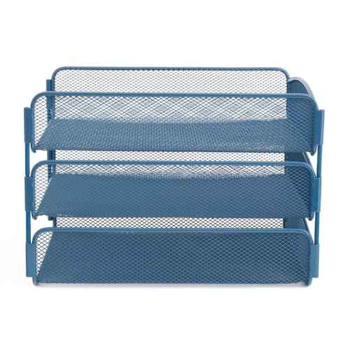 Safco Onyx Mesh 3 Tray Desktop Organizer 3271BU, Blue Powder Coat Finish, Durable Steel Mesh Construction