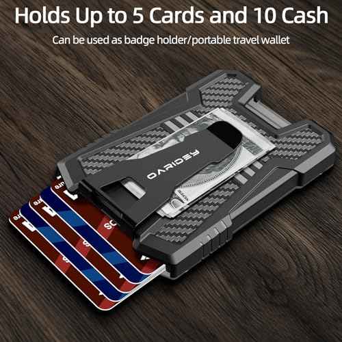 Oaridey Carbon Fiber Badge Holder/ID Card Holder/Portable Travel Wallet with Manganese Steel Clip, Heavy Duty Vertical Clear ID Holder for Work ID, Credit Cards