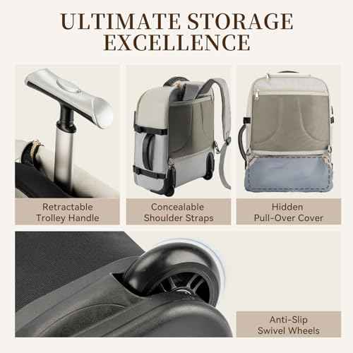 LOUEO Travel Rolling Backpack for Women with Wheels, 17 Inch Wheeled Carry on Luggage for Adults