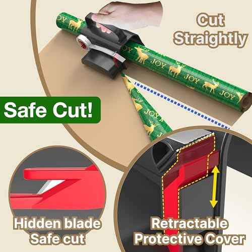 (2-Pack) Wheel Wrapping Paper Cutter & Tape Dispenser with 4 Tapes£¬2 Replace Blades Kit for Christmas Gift Wrap Cutter Tool Paper Roll Holder Tube Sliding Slicing for Birthday Holiday.