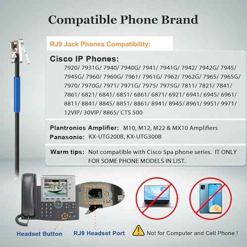 Callez Phone Headset for Cisco with Noise Cancelling Mic & Mute Switch, Dual RJ9 Corded Telephone Headsets Compatible with Cisco IP Phones 6941 6851 6945 7821 7841 7861 7942 7945 7962 7965 8811 8861
