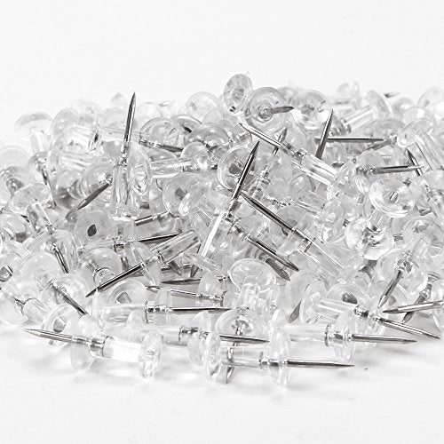 Yalis Clear Push Pins 600 Count – 1 Inch Thumb Tacks with Steel Points, Reusable Jar