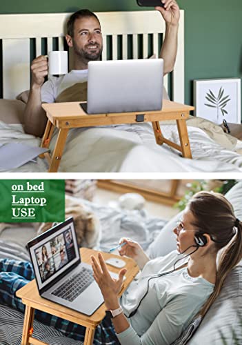 Nnewvante Bamboo Laptop Desk for Bed 21.6 Inch Tilting Top with Drawer