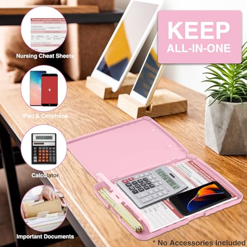 Pink Rose Gold Clipboards with Storage - Heavy Duty 8.5x11 Nurse & Teacher Clipboard Folder