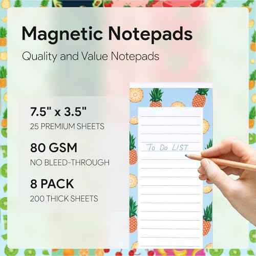 8 Magnetic Notepads ? Notepads for Grocery List, Shopping List, To-Do List, Reminders -Strong Magnetic Back- Memo Notepad with Realistic Fruit Designs | 25 Sheets per Pad 7.5 x 3.5 inch (8 Pack)