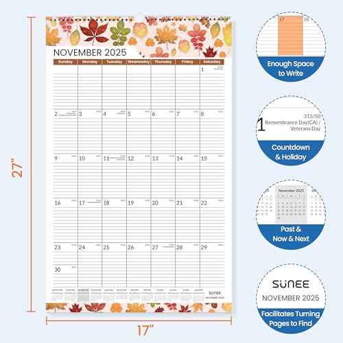 SUNEE 2026 Wall Calendar Extra Large 17"x27", 21 Month Calendar from October 2025 to June 2027, Vertical Large Monthly Calendar 2026-2027 for Wall, Seasons Color